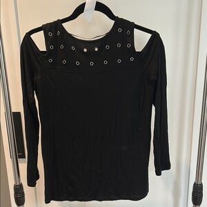 Cable & Gauge Black Embellished Cut Out Blouse